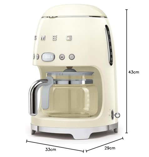 Smeg DCF02CREU Filterkaffeemaschine, 12 Tassen Glaskaraffe, Aroma- & Autostartfunktion, 2 Intensitäten, Warmhaltefunktion, 1050W, Creme