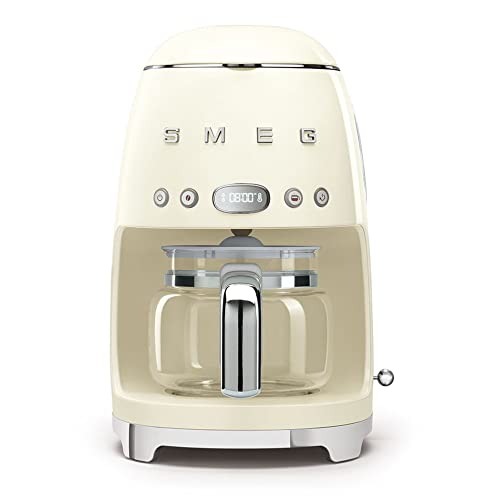 Smeg DCF02CREU Filterkaffeemaschine, 12 Tassen Glaskaraffe, Aroma- & Autostartfunktion, 2 Intensitäten, Warmhaltefunktion, 1050W, Creme