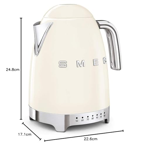 Smeg KLF04CREU Wasserkocher 1,7L, Temperaturregelung, Anti-Kalkfilter, Wasserstandsanzeige, 2400W, Creme