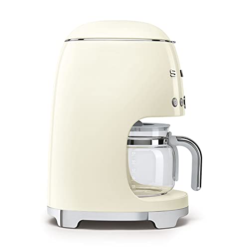 Smeg DCF02CREU Filterkaffeemaschine, 12 Tassen Glaskaraffe, Aroma- & Autostartfunktion, 2 Intensitäten, Warmhaltefunktion, 1050W, Creme