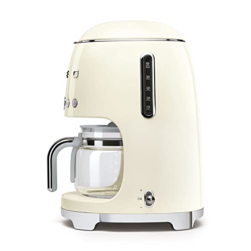 Smeg DCF02CREU Filterkaffeemaschine, 12 Tassen Glaskaraffe, Aroma- & Autostartfunktion, 2 Intensitäten, Warmhaltefunktion, 1050W, Creme