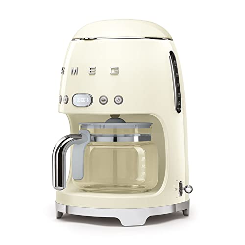 Smeg DCF02CREU Filterkaffeemaschine, 12 Tassen Glaskaraffe, Aroma- & Autostartfunktion, 2 Intensitäten, Warmhaltefunktion, 1050W, Creme