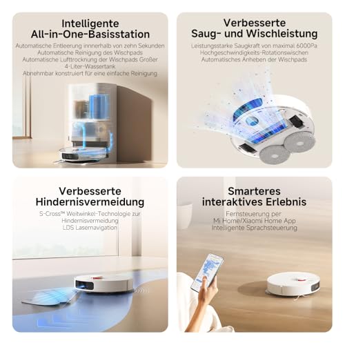 Xiaomi Robot Vacuum X20+ Saugroboter, 6000Pa, Absaugstation mit 4L Frisch-/Altwassertank, 2 Auto-Trocknungs-Wischmops, 280m² Reichweite