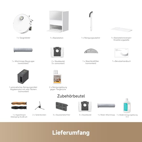 dreame Aqua10 Ultra Roller Saugroboter mit Wischfunktion, 30.000Pa, 8 cm Hindernisfreiheit, Selbstreinigung, Auto-Entleerung, Sprachsteuerung