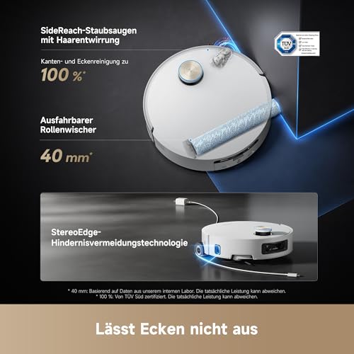 dreame Aqua10 Ultra Roller Saugroboter mit Wischfunktion, 30.000Pa, 8 cm Hindernisfreiheit, Selbstreinigung, Auto-Entleerung, Sprachsteuerung