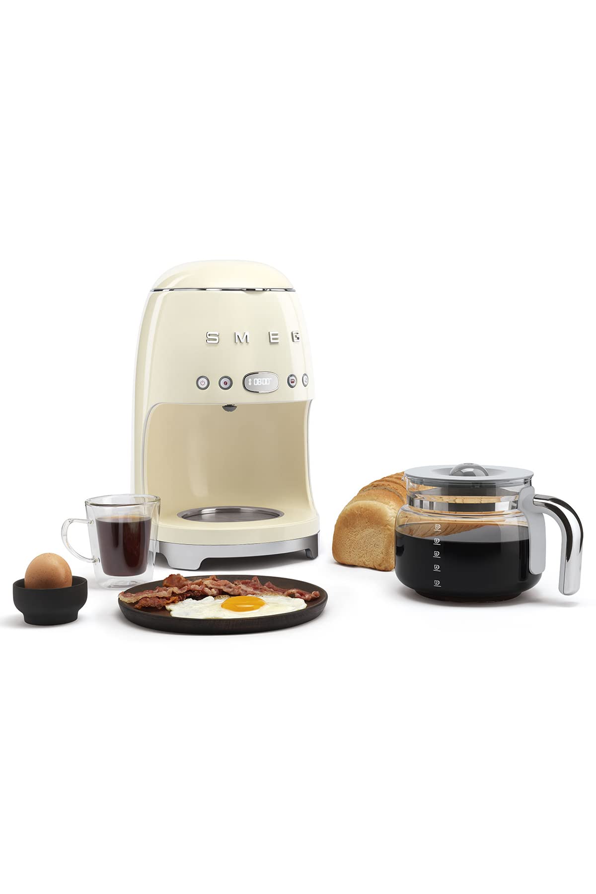 Smeg DCF02CREU Filterkaffeemaschine, 12 Tassen Glaskaraffe, Aroma- & Autostartfunktion, 2 Intensitäten, Warmhaltefunktion, 1050W, Creme