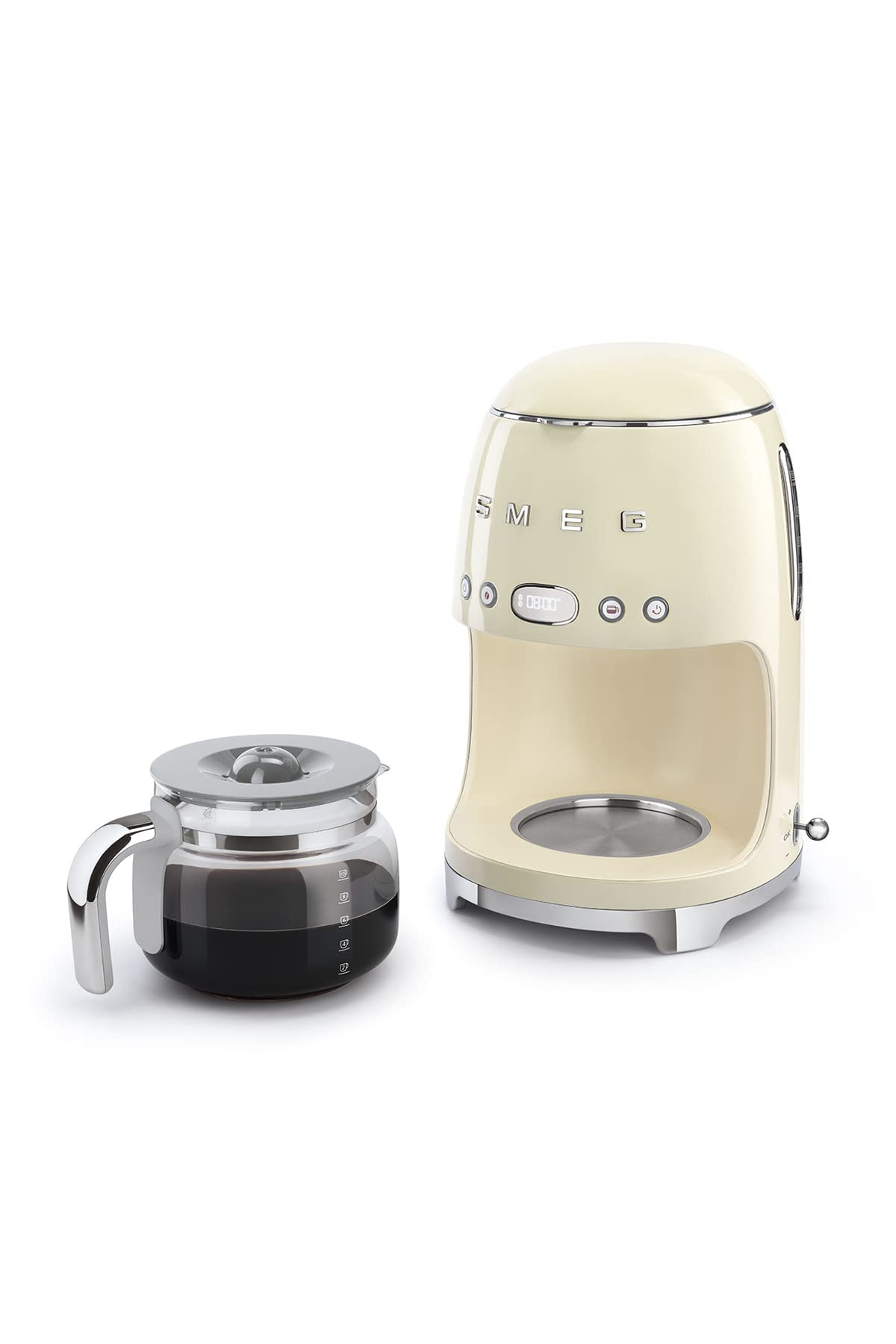 Smeg DCF02CREU Filterkaffeemaschine, 12 Tassen Glaskaraffe, Aroma- & Autostartfunktion, 2 Intensitäten, Warmhaltefunktion, 1050W, Creme