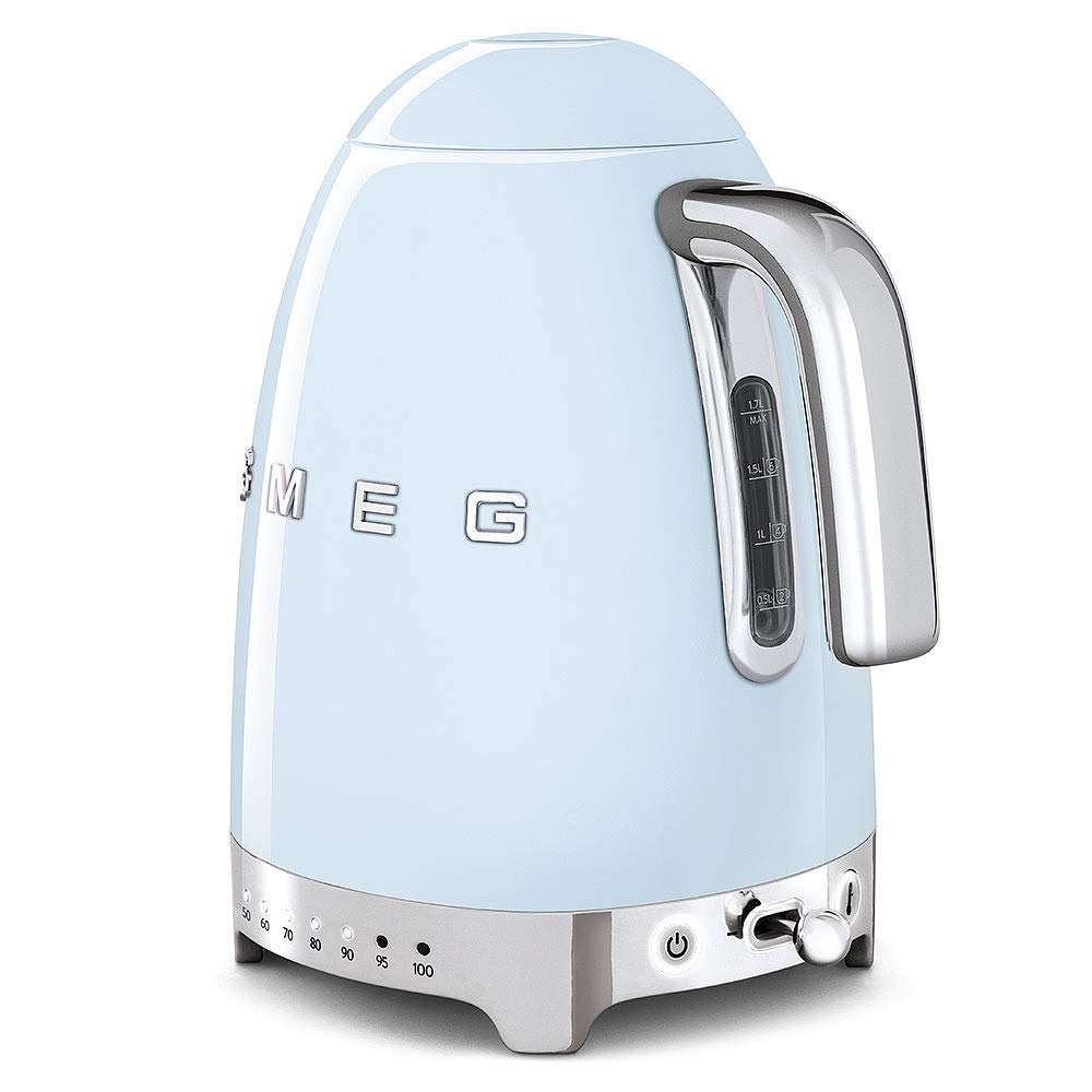 Smeg KLF04PBEU Wasserkocher 1,7L, Temperaturregelung, Anti-Kalkfilter, Wasserstandsanzeige, 2400W, Pastellblau