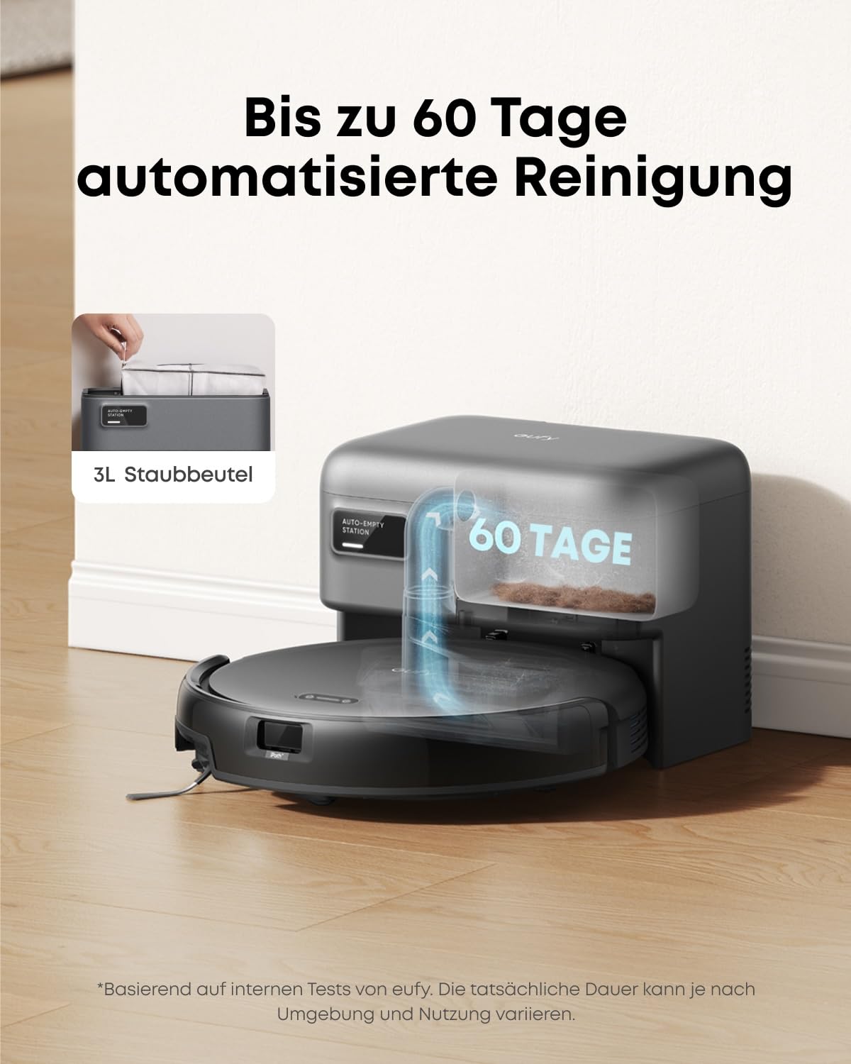 eufy C10 Saugroboter, 7,3 cm flach, 2500Pa, mit Absaugstation, Teppich-Boost, ausfahrbare Seitenbürste, Punktlaser- & Infrarot-Navigation