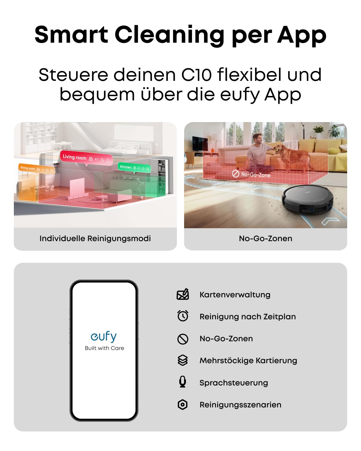 eufy C10 Saugroboter, 7,3 cm flach, 2500Pa, mit Absaugstation, Teppich-Boost, ausfahrbare Seitenbürste, Punktlaser- & Infrarot-Navigation