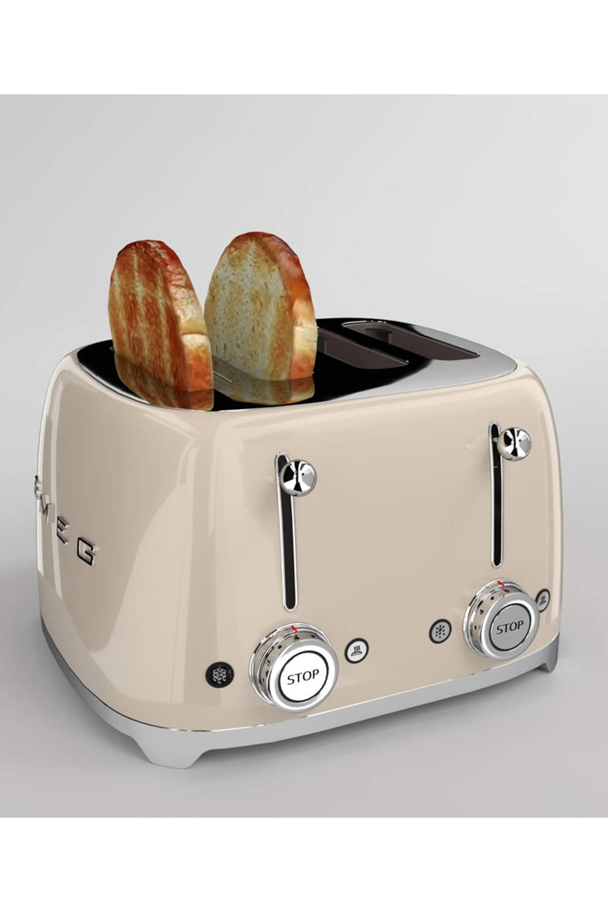Smeg TSF03CREU 4-Scheiben Toaster, 6 Bräunungsstufen, Aufwärm-, Abtau- & Bagel-Funktion, Krümelschublade, 2000W, Creme