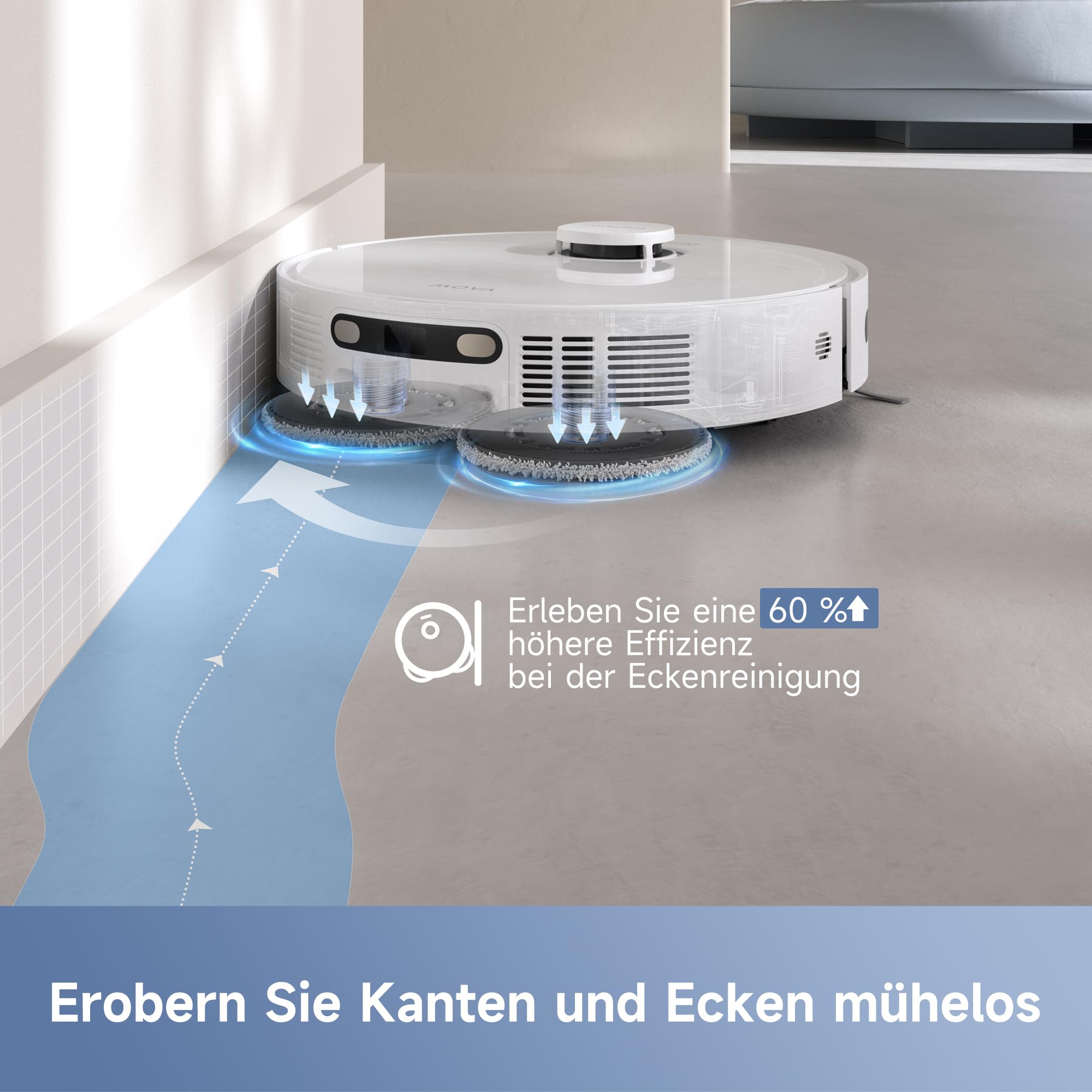 Mova E30 Ultra Saug- & Wischroboter, 7.000Pa, Auto-Entleerung, Selbstreinigender Wischer, 10,5 mm Wischeranhebung, Ultraschall-Teppicherkennung