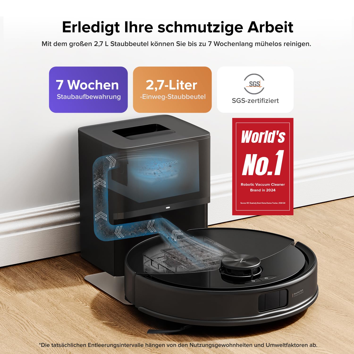 Roborock Q10 S5+ Set Saugroboter mit Wischfunktion, 10.000Pa HyperForce, Dual Anti-Tangle, Auto-Lifting Mopp, für Tierhaare, Teppiche & Hartböden