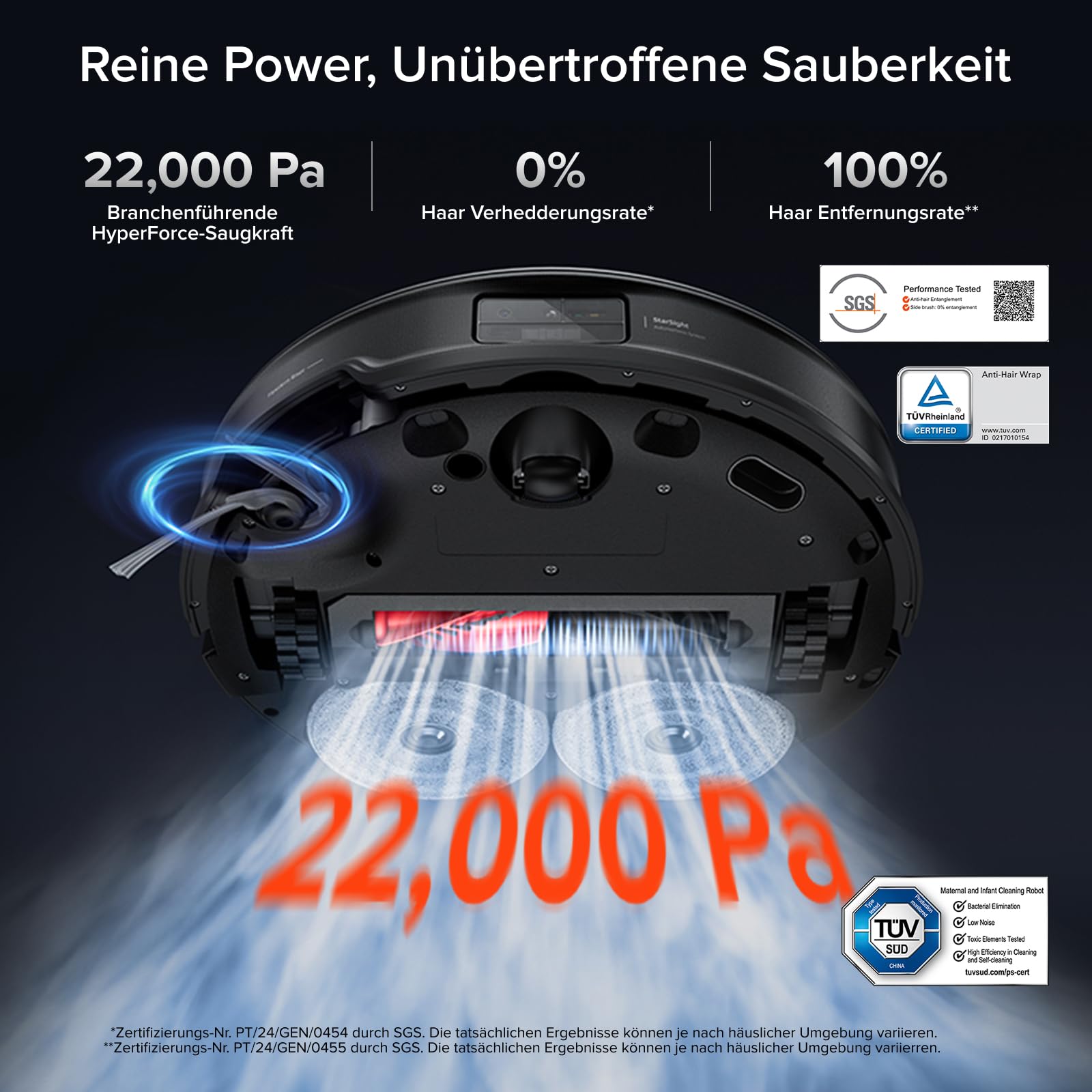 roborock Saros 10R Saugroboter mit Wischfunktion&angebbarem Wischmopp, 7,98cm Ultra-Slim Design, StarSight System 2.0, Zero-Tangle System