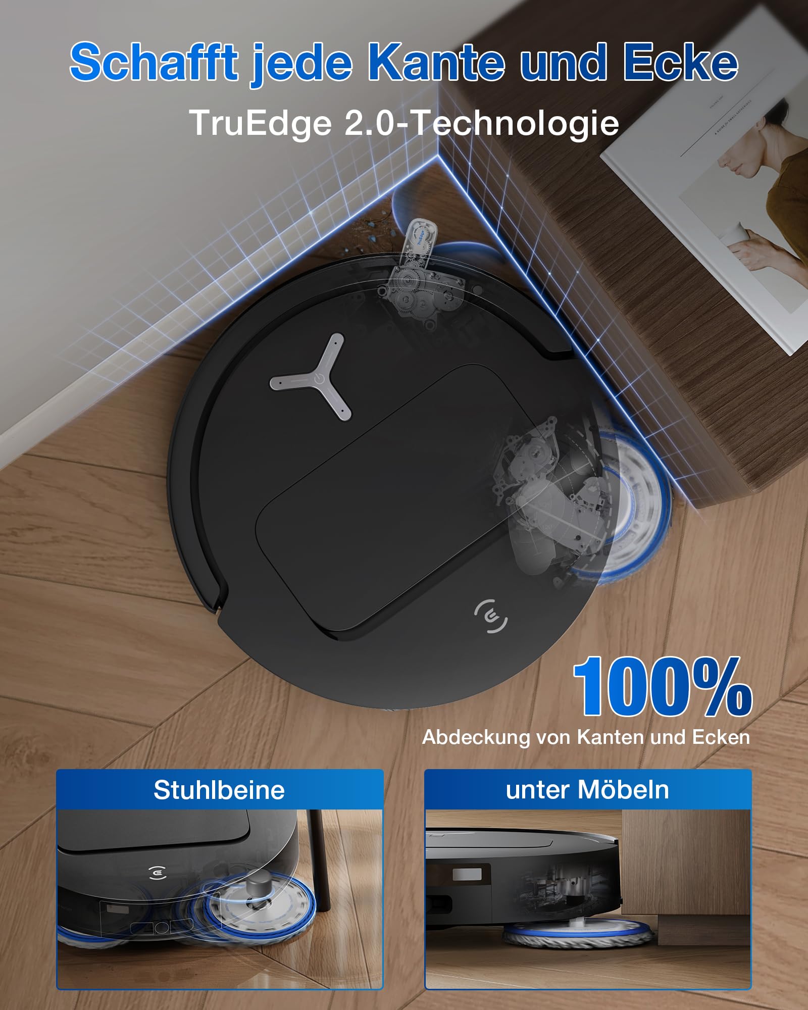 ECOVACS DEEBOT T50 Omni Saugroboter, 15.000Pa, Wischfunktion, ZeroTangle 2.0, ausziehbare Bürste & Mopp, 75°C Heißwasser-Moppwäsche