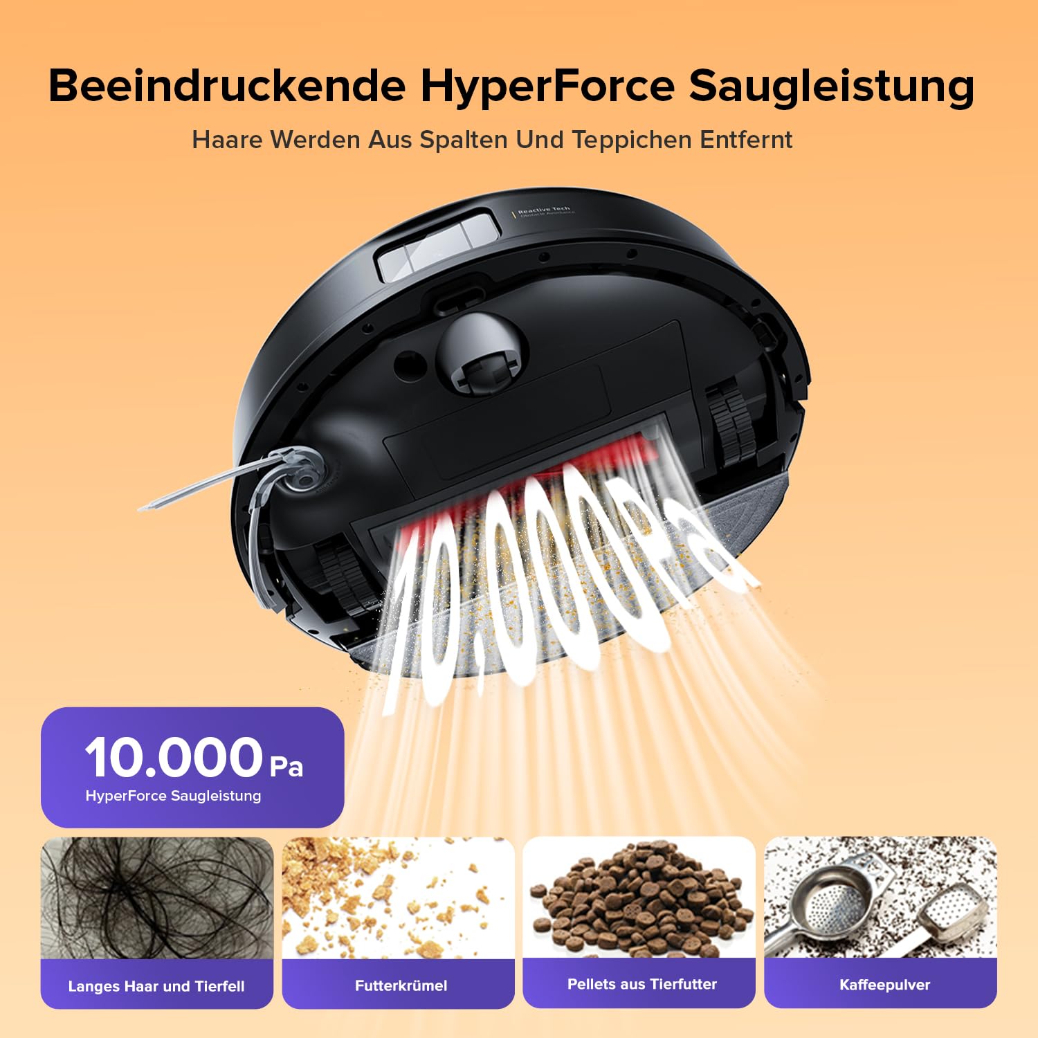 roborock Q10 S5 Saugroboter mit Wischfunktion, 10.000Pa, Anti-Tangle, Auto-Lifting Mopp, für Tierhaare, Teppiche & Hartböden, Schwarz