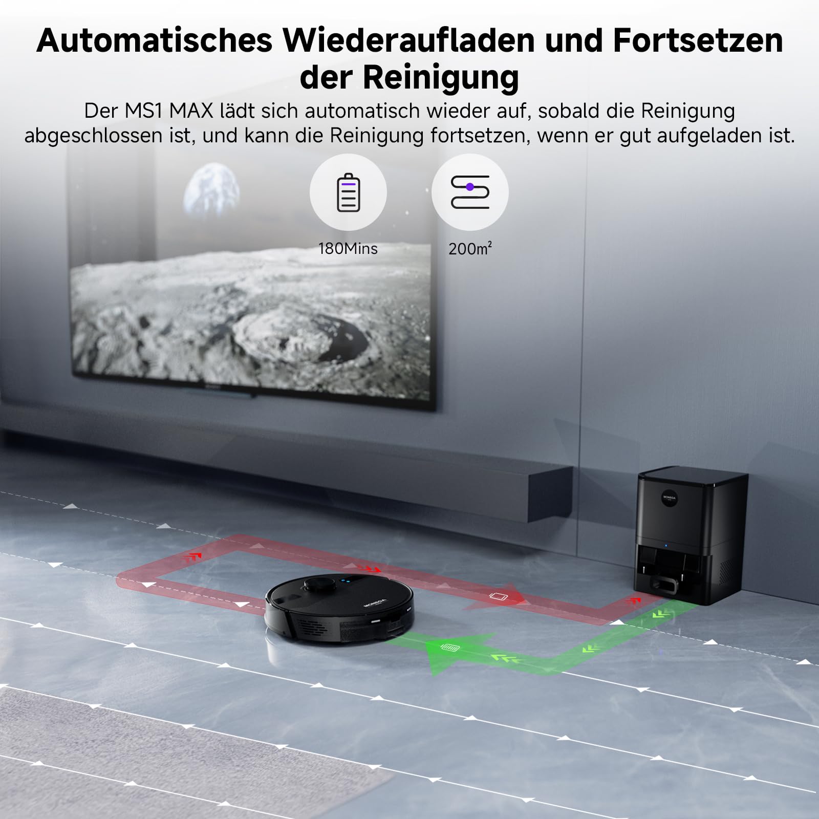 MONSGA Saugroboter mit Wischfunktion, 5000Pa, 180 Min Laufzeit, 3,5L Absaugstation, LiDAR-Navigation, ideal für Teppiche & Tierhaare