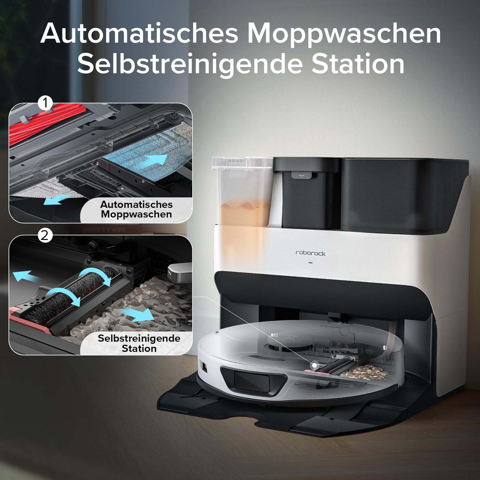 Roborock S7 Max Ultra Saugroboter, 5.500Pa, selbstentleerende/-waschende/-trocknende/-befüllende Station, Hindernisvermeidung, App- & Sprachsteuerung