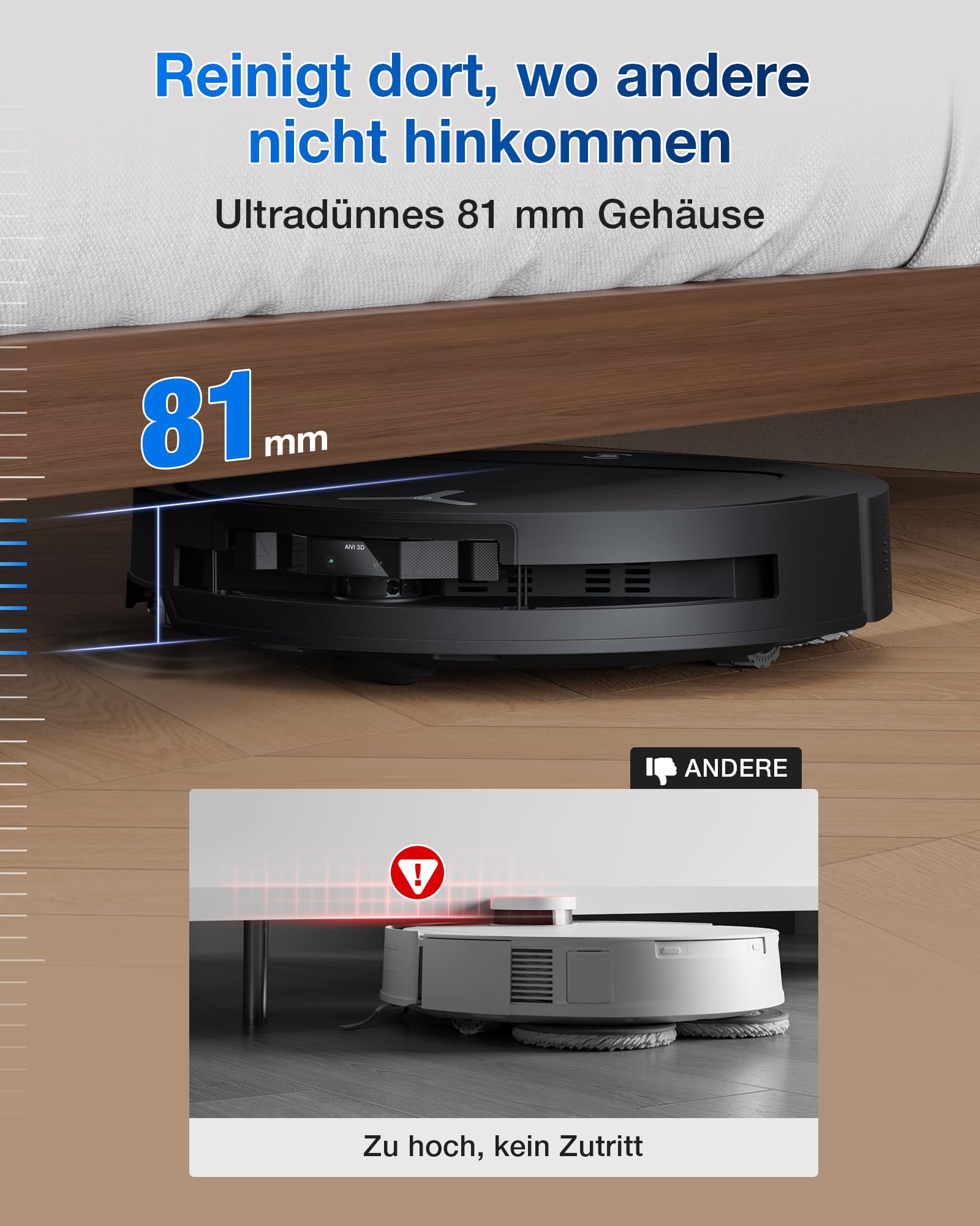 ECOVACS DEEBOT T50 Omni Saugroboter, 15.000Pa, Wischfunktion, ZeroTangle 2.0, ausziehbare Bürste & Mopp, 75°C Heißwasser-Moppwäsche