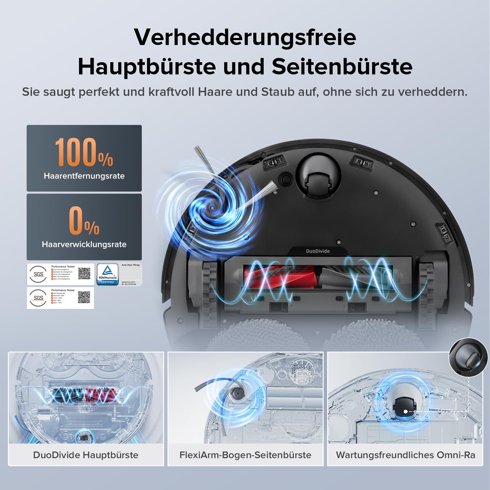 roborock Qrevo Edge S5A Saugroboter mit Wischfunktion, 18.500Pa, Anti-Tangle, FlexiArm Kantenreinigung, Hebemopp, 75 °C Heißwasser-Moppwäsche