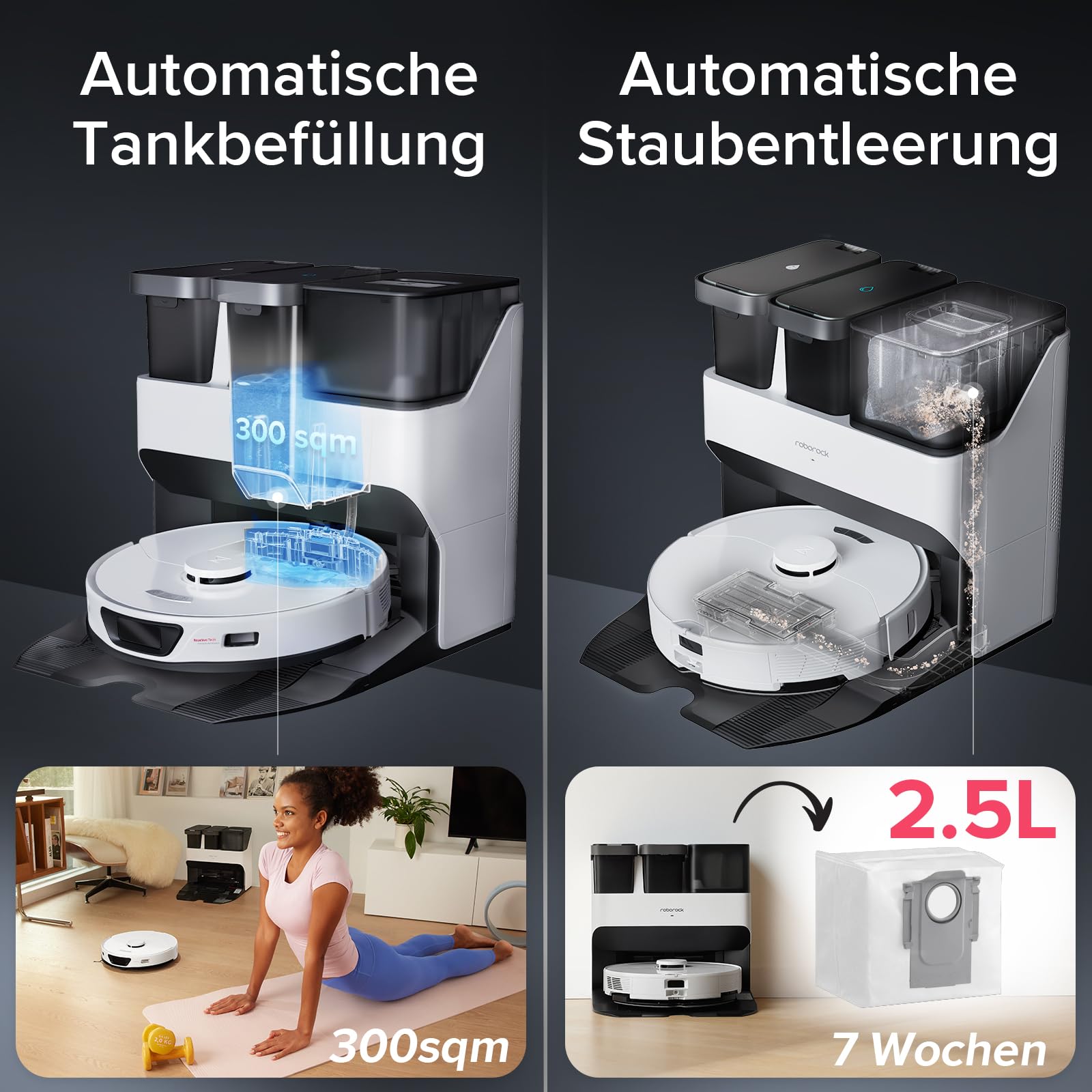 Roborock S7 Max Ultra Saugroboter, 5.500Pa, selbstentleerende/-waschende/-trocknende/-befüllende Station, Hindernisvermeidung, App- & Sprachsteuerung