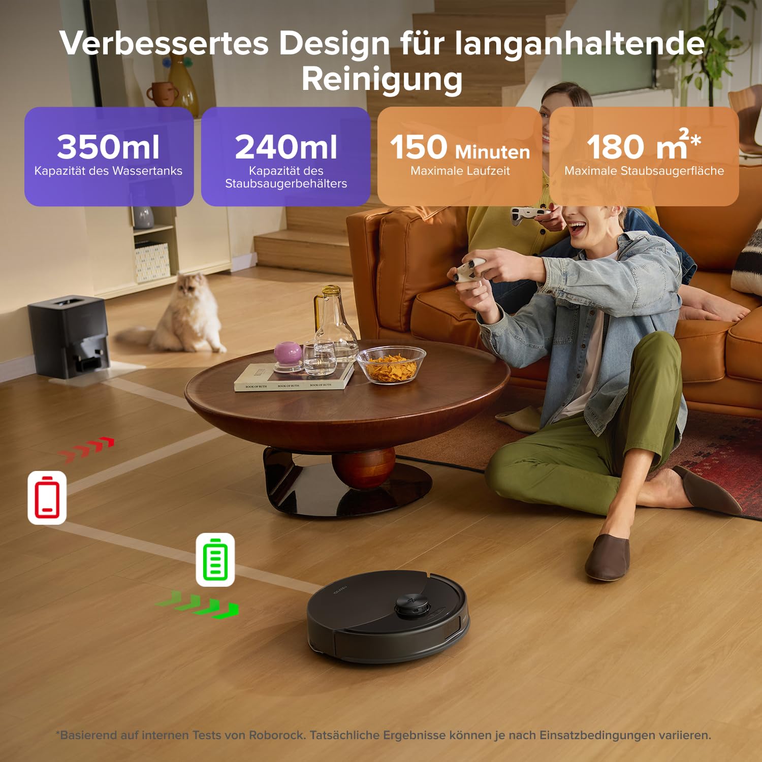 Roborock Q10 S5+ Set Saugroboter mit Wischfunktion, 10.000Pa HyperForce, Dual Anti-Tangle, Auto-Lifting Mopp, für Tierhaare, Teppiche & Hartböden