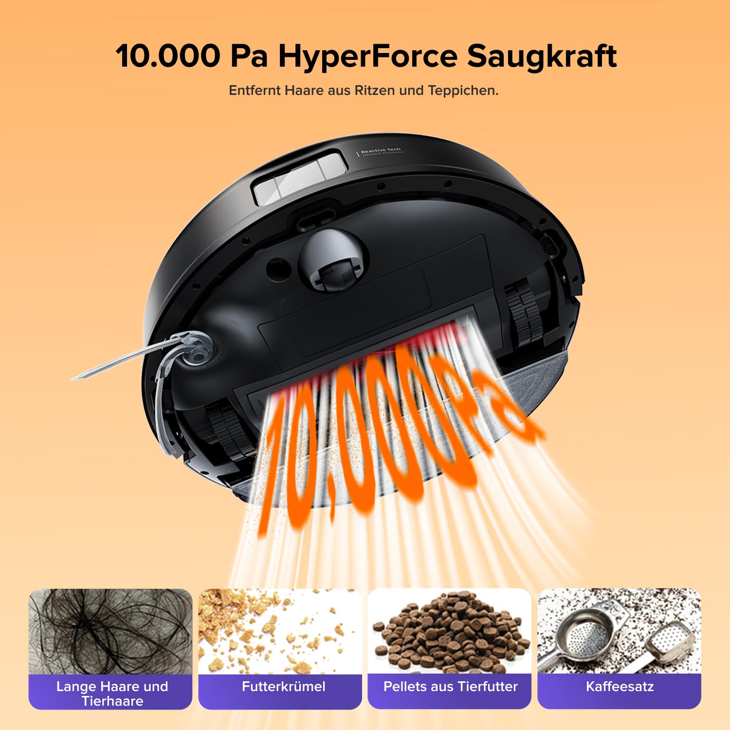 Roborock Q10 S5+ Set Saugroboter mit Wischfunktion, 10.000Pa HyperForce, Dual Anti-Tangle, Auto-Lifting Mopp, für Tierhaare, Teppiche & Hartböden