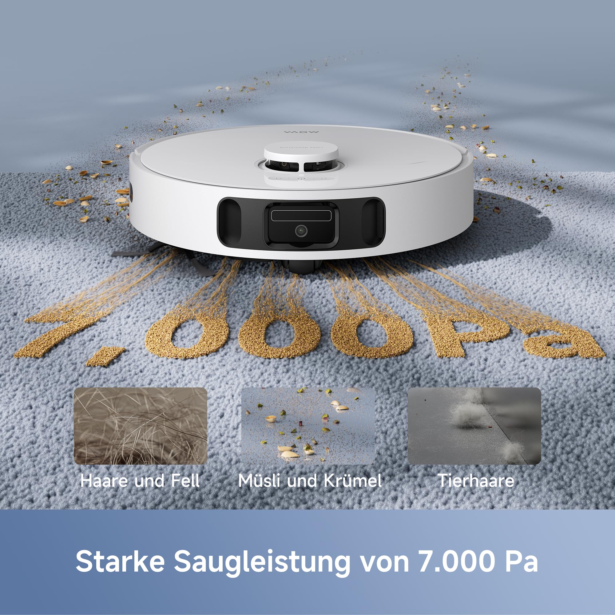 Mova E30 Ultra Saug- & Wischroboter, 7.000Pa, Auto-Entleerung, Selbstreinigender Wischer, 10,5 mm Wischeranhebung, Ultraschall-Teppicherkennung