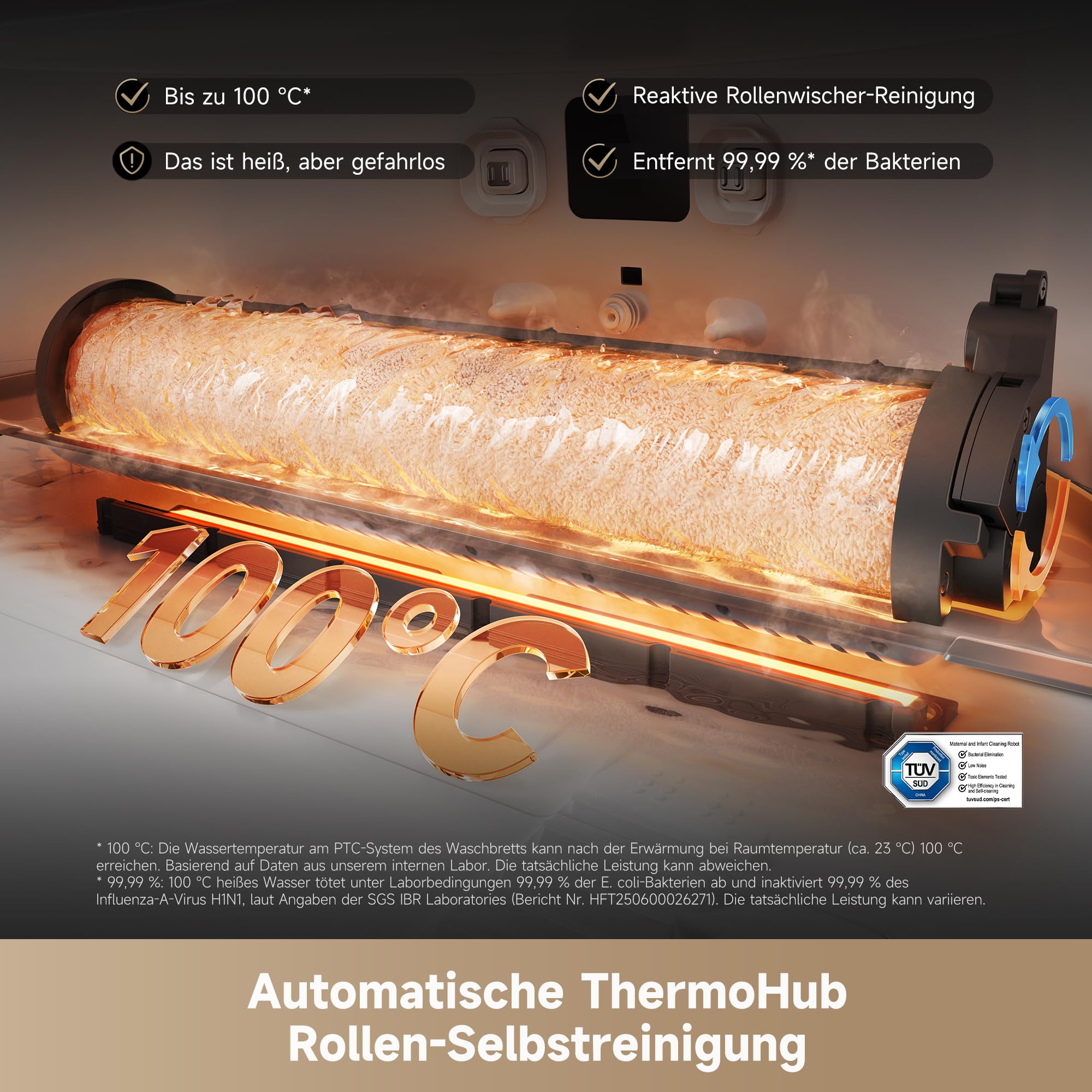 dreame Aqua10 Ultra Roller Saugroboter mit Wischfunktion, 30.000Pa, 8 cm Hindernisfreiheit, Selbstreinigung, Auto-Entleerung, Sprachsteuerung