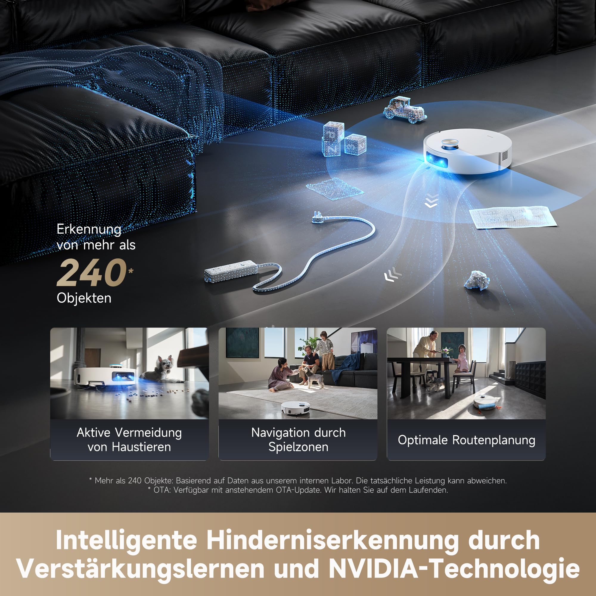 dreame Aqua10 Ultra Roller Saugroboter mit Wischfunktion, 30.000Pa, 8 cm Hindernisfreiheit, Selbstreinigung, Auto-Entleerung, Sprachsteuerung
