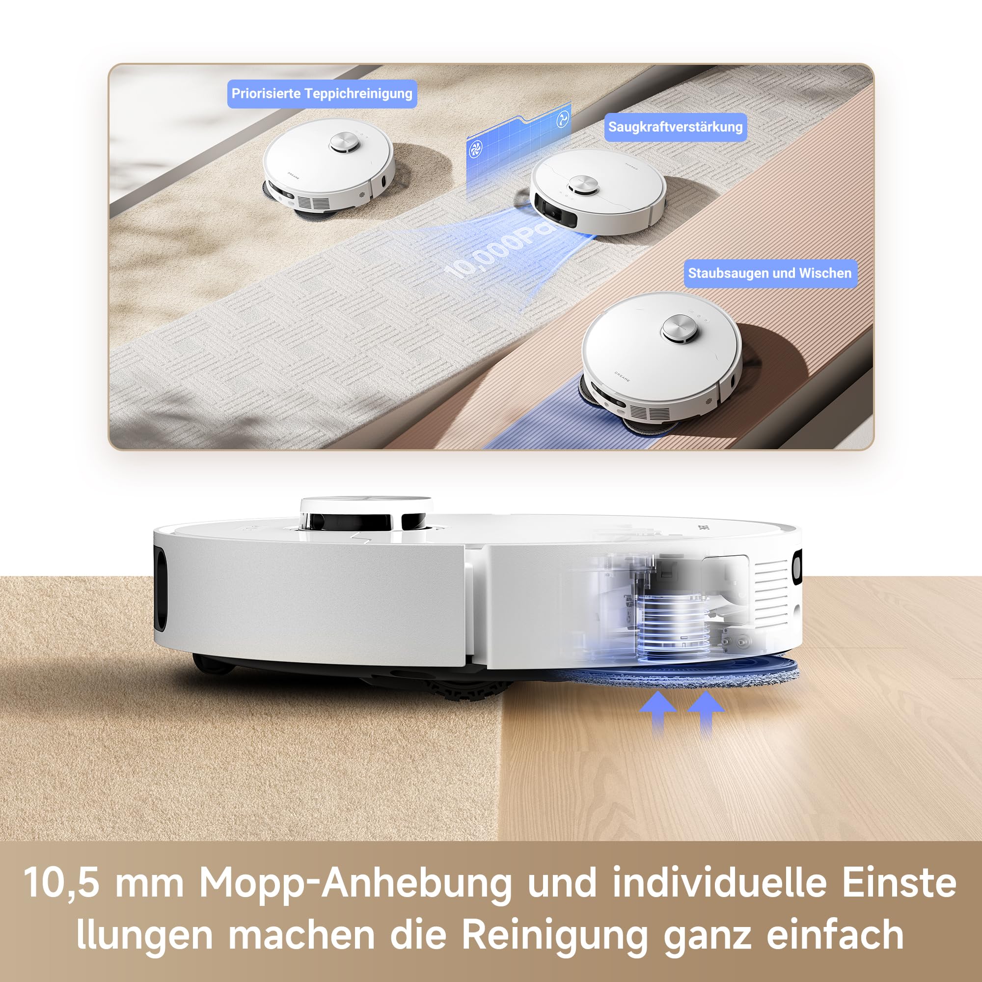 Dreame L10s Ultra Gen 2 Saugroboter mit Wischfunktion, MopExtend™ RoboSwing, 10.000Pa Vormax™-Saugkraft, Haustiermodus, Auto-Basisstation